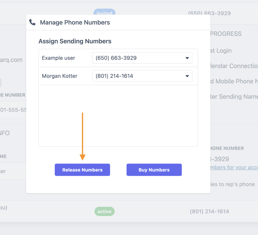 How can I remove a phone number from my list of sending numbers? Aardvark